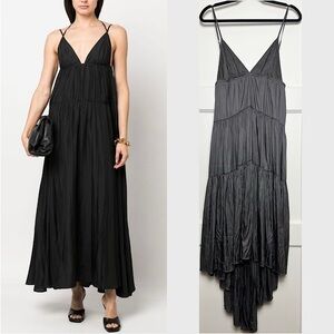 NWT L’AGENCE 90s Satin Empire Waist Sleeveless Pleat Tiered Ruffle Midi Dress S